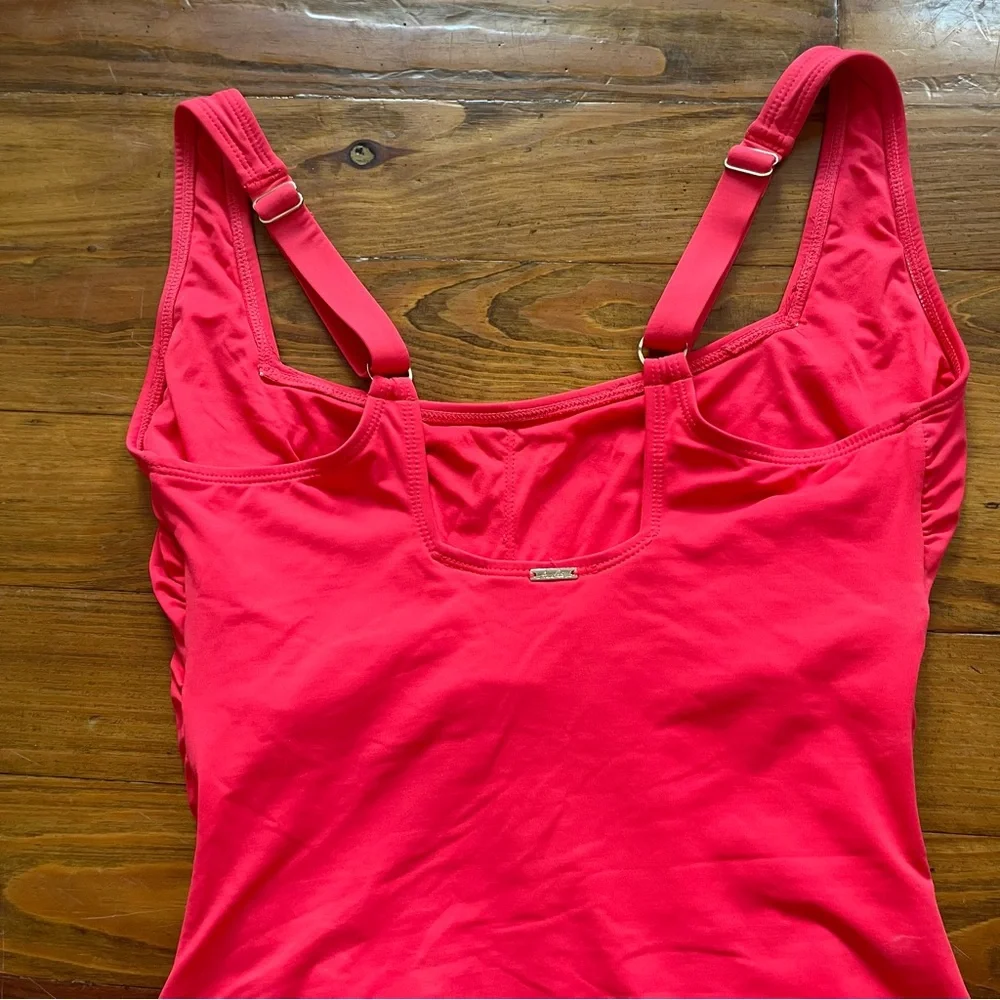 Anne Cole Ruched One-Piece‎ Swimsuit in Red Square Neckline Adjustable Small